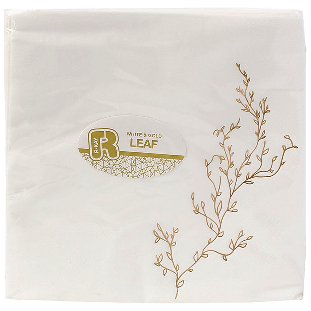 Set Above Leaf Napkins White & Gold, 40 Ct