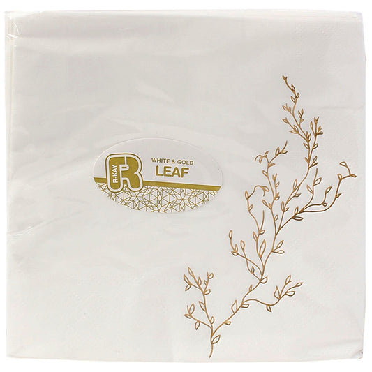 Set Above Leaf Napkins White & Gold, 40 Ct