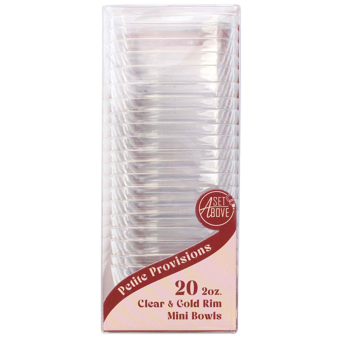 a set above mini 2 oz bowl clear & gold, 20 pc