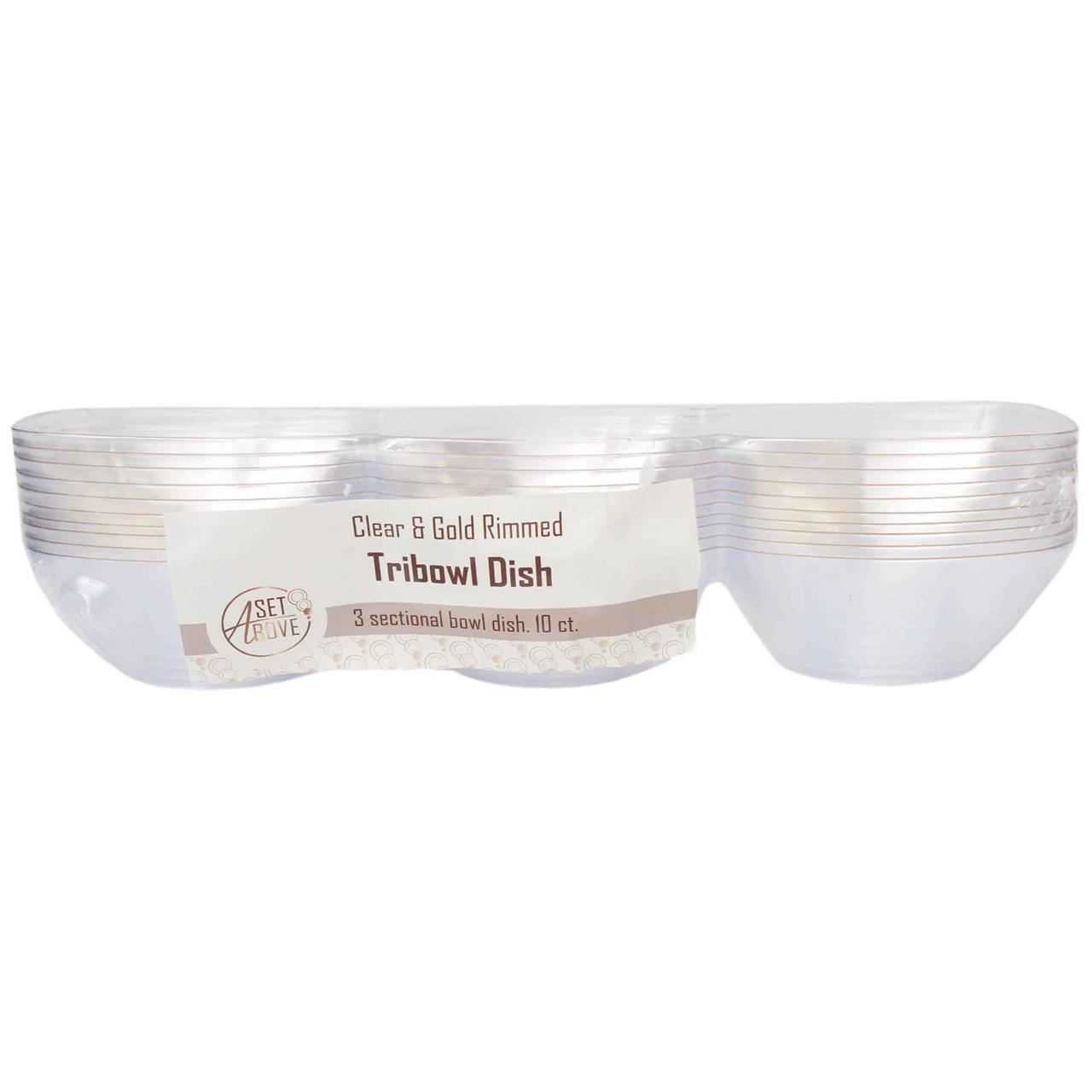 a set above tribowl dish clear&gold rim, 10 pc