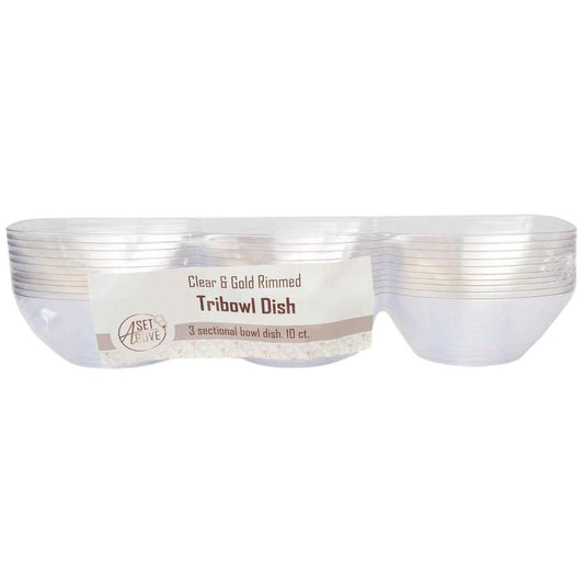 a set above tribowl dish clear & gold rim, 10 pc